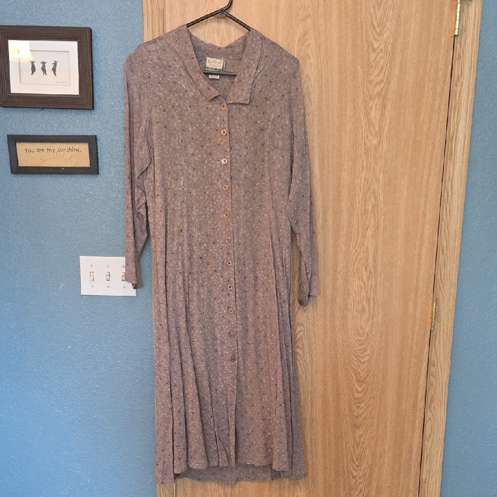 April Cornell Gray/Tan Button-Up Dress